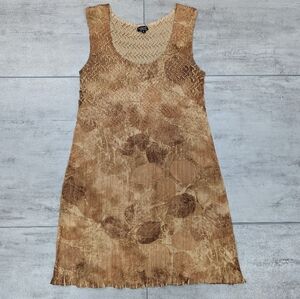 Komarov Women's Brown Crinkle Leaf Pattern Midi Knee Length Dress Size Large